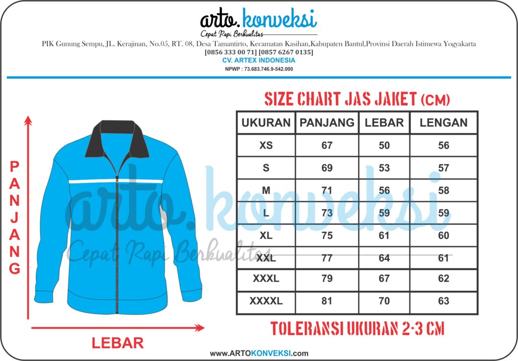ukuran jas jaket