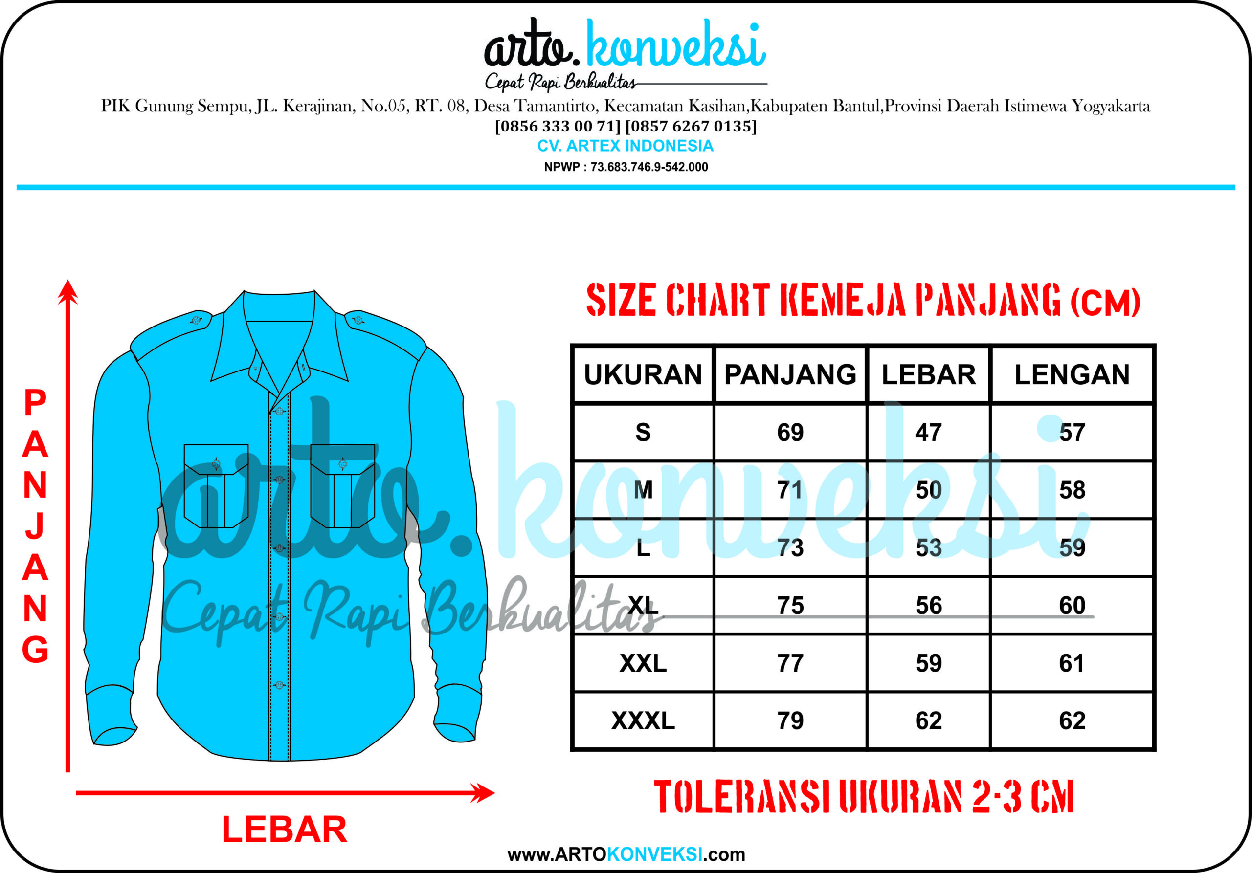UKURAN KEMEJA LENGAN PANJANG
