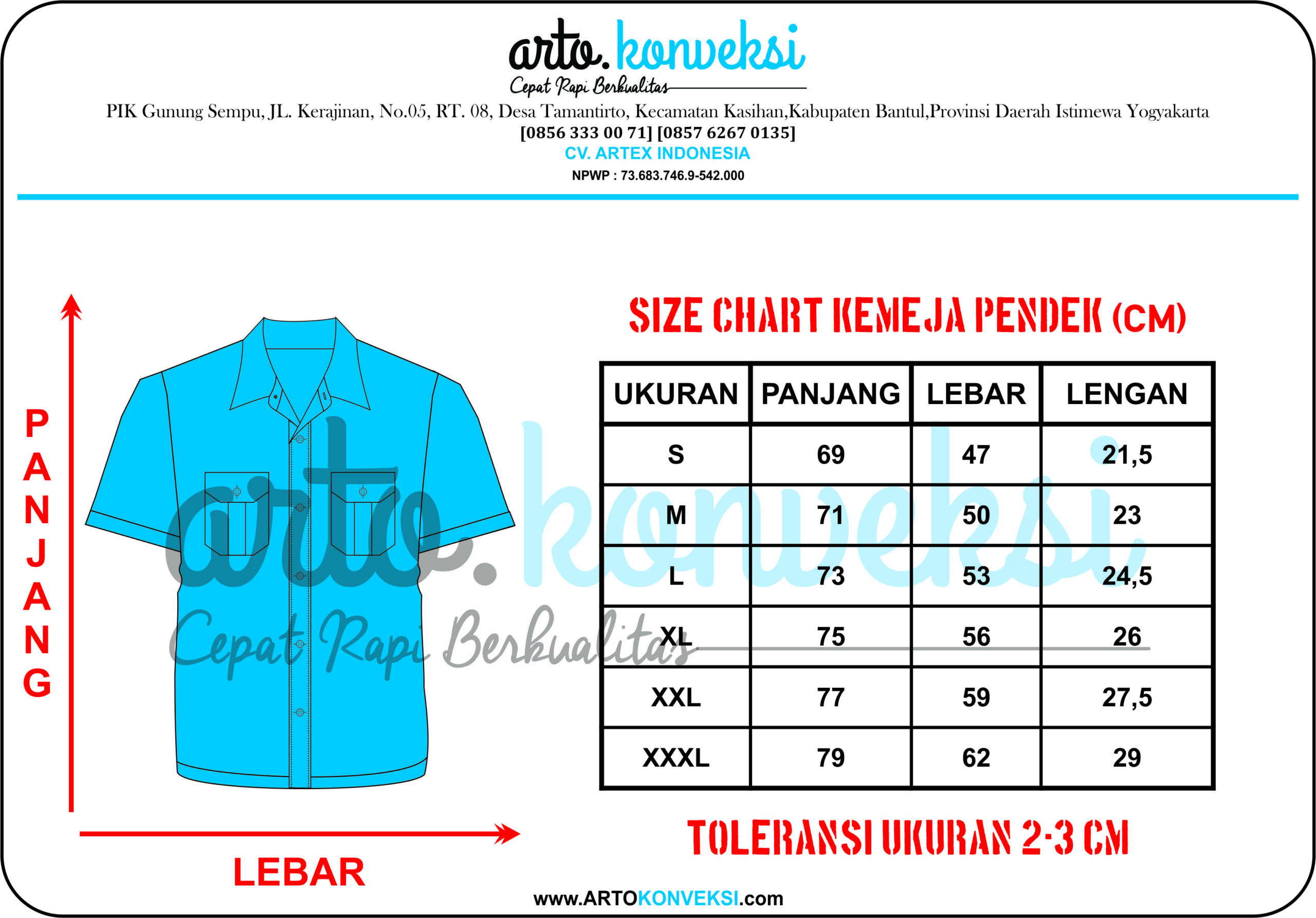 UKURAN KEMEJA LENGAN PENDEK